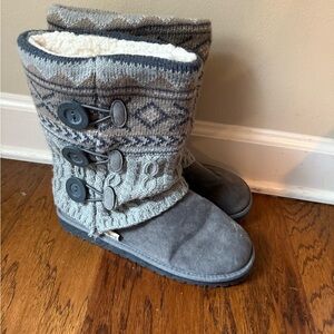Muk Luks Gray Winter Boots with Button Detail